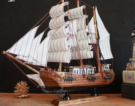 地中海实木质帆船模型星座生日礼物客厅摆件手...