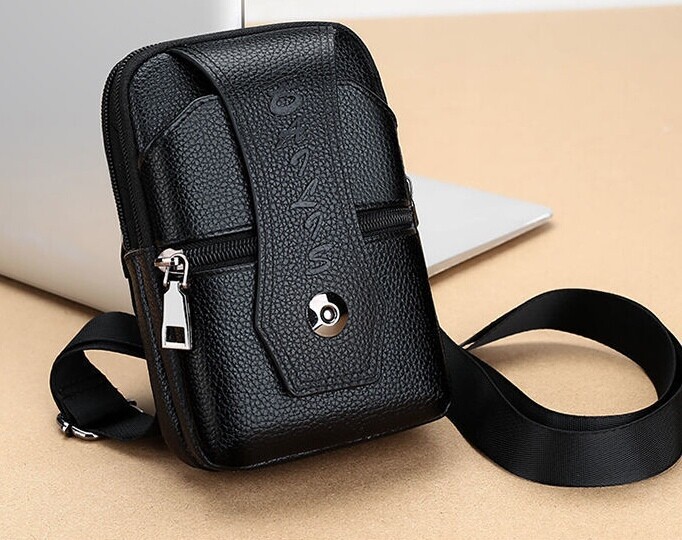 【头层牛皮】腰包手机包男真皮穿皮带多功能单...