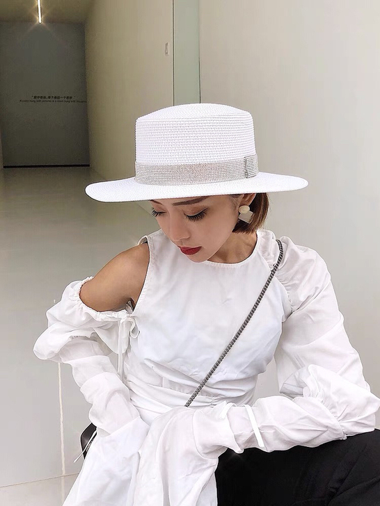 海边沙滩英伦礼帽平顶帽子女夏草帽度假帽时尚...