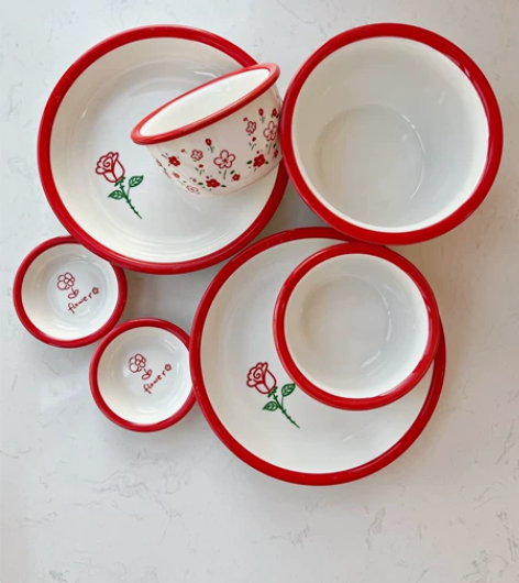 吾家婚品陶瓷碗盘婚庆餐具 小红花碗盘组合 ...