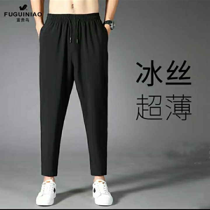 正品富贵鸟冰丝裤子男修身直筒冰丝西裤男潮流...