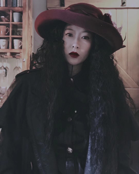 vintage全新羊毛复古大檐酒红色手工礼...