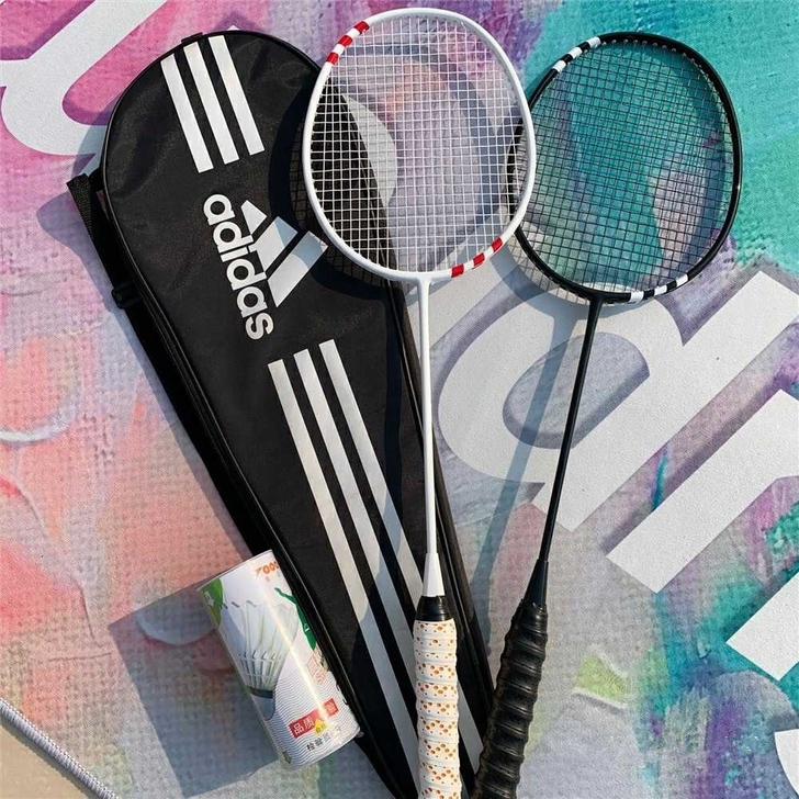 阿迪达斯羽毛球拍双拍全碳素超轻2只装一副初...