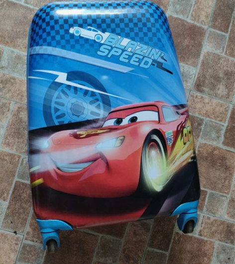 卡通汽车图案学生儿童拉杆箱，九成新！蓝色！...