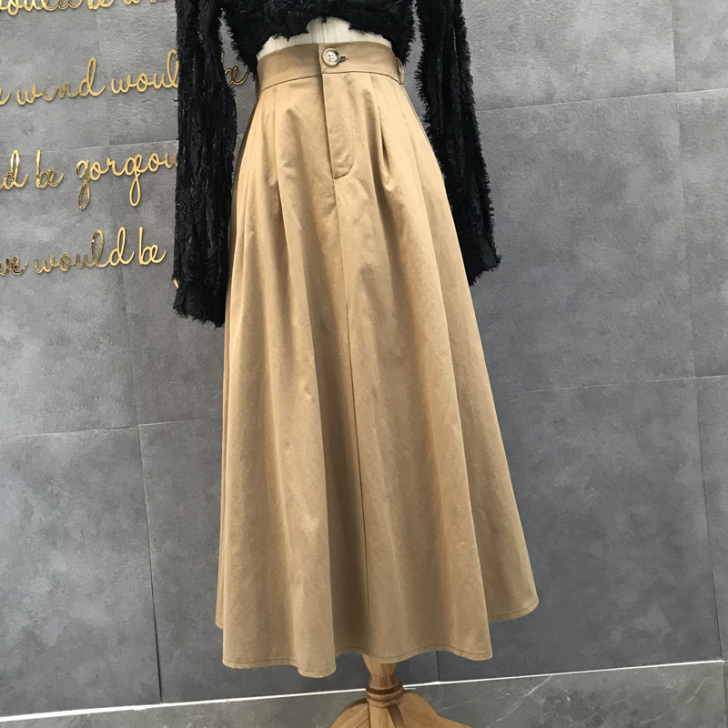 百搭棉质半身裙女夏款 高腰弹力口袋百褶裙工...