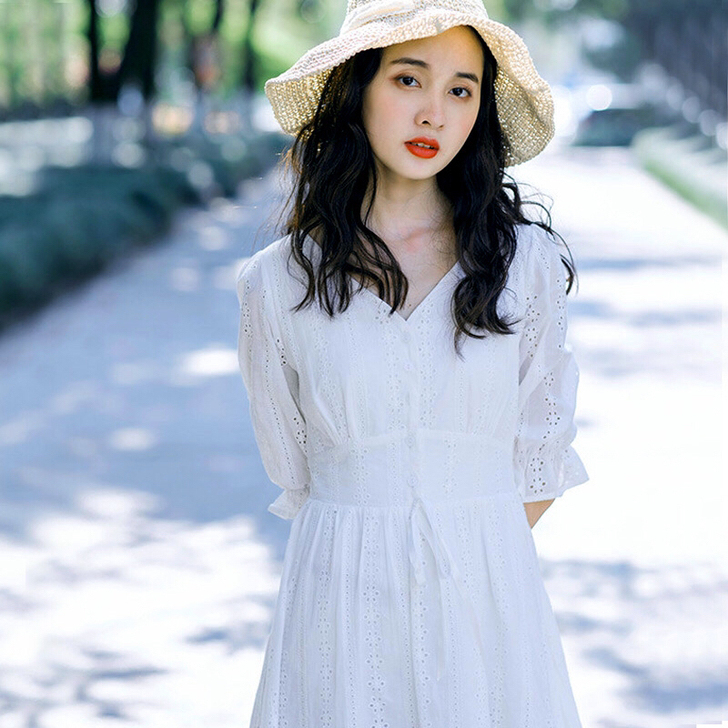 文艺复古法式少女港味初恋裙子夏森系清新女装...