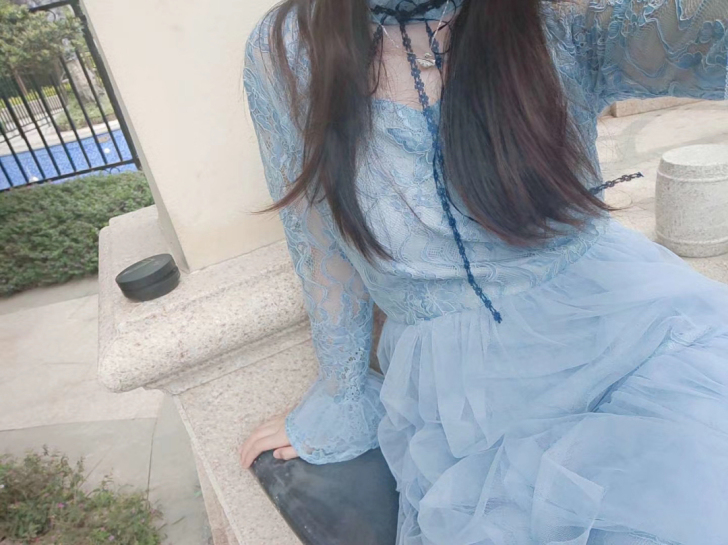 蝴蝶结领带 s码 长裙 衣长约110 蓝色...