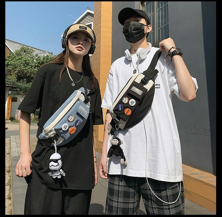 胸包男士ins潮牌运动学生单肩包休闲男生腰...