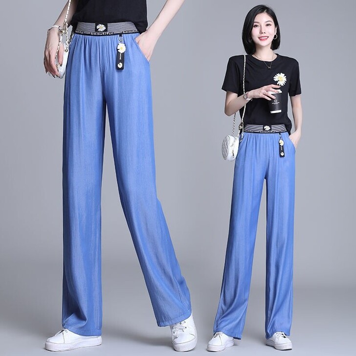 天丝牛仔裤女2021夏季新款高腰宽松直筒显...