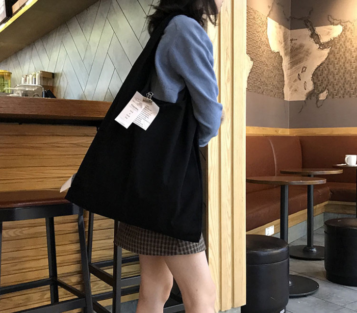 AL自制 黑色背心式帆布包ins环保袋韩国...