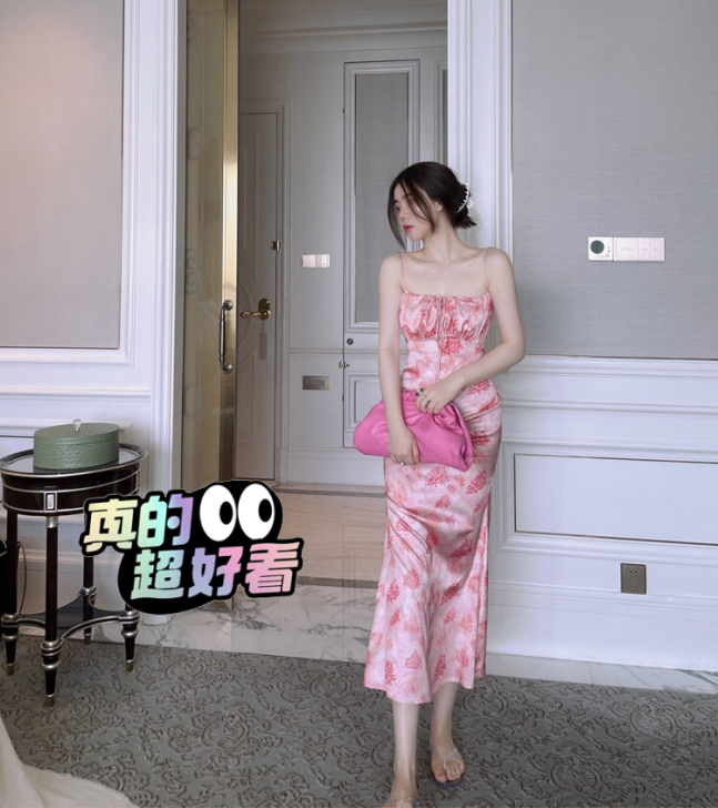 yanyan纯欲系性感碎花绑带高腰包臀吊带...