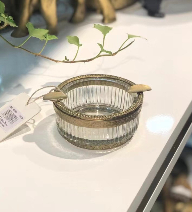 外贸进口高档玻璃纯黄铜小号装饰烟灰缸摆件 ...