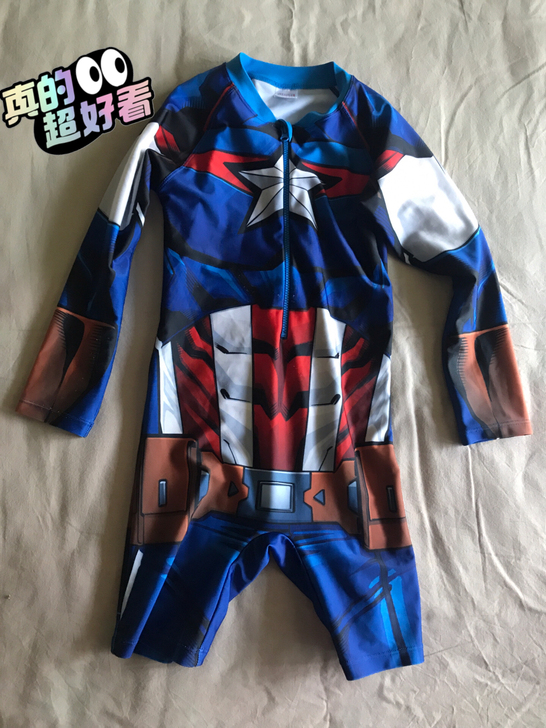 ZOKE正品男童泳衣复仇者联盟美国队长连体...