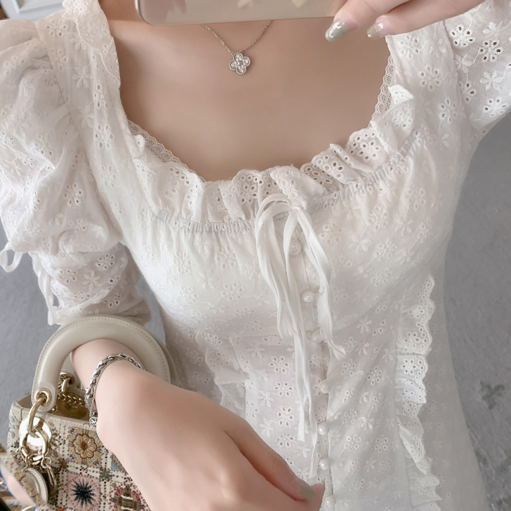 ByYou 夏季法式宫廷风白色连衣裙女20...