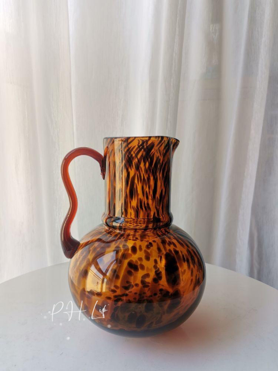 中古vintage复古豹纹焦糖色单耳壶手工...