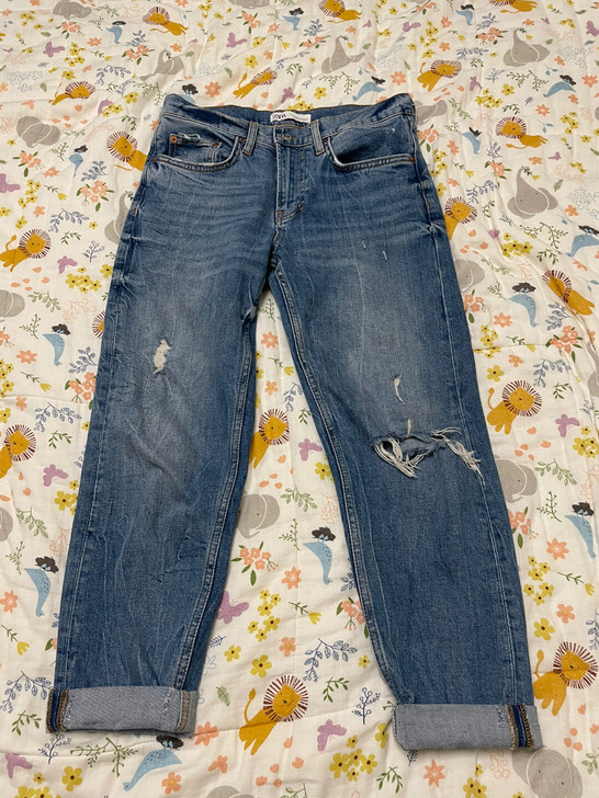 Zara 女装TRF宽松休闲BF款破洞牛仔裤