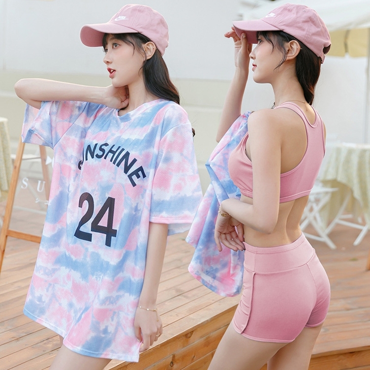 三件套女士游泳衣运动休闲韩版宽松遮肉显瘦分...