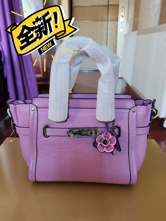 Coach蔻驰淡紫色同款单肩斜挎手提包女，...