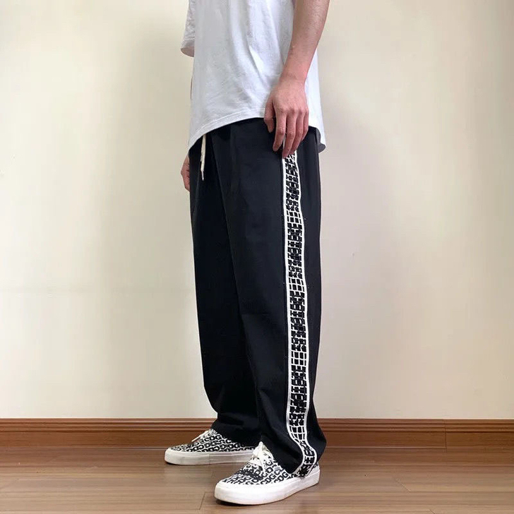 高街刺绣拼接花长裤男情侣休闲运动裤青少年嘻...