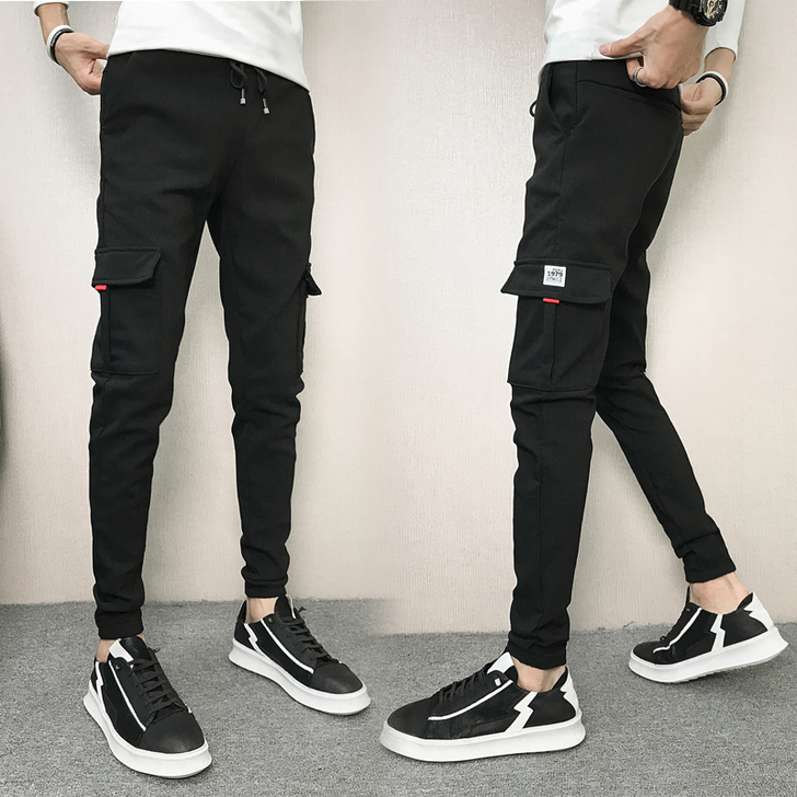 2021夏季薄款裤子男韩版潮流男士修身束脚...