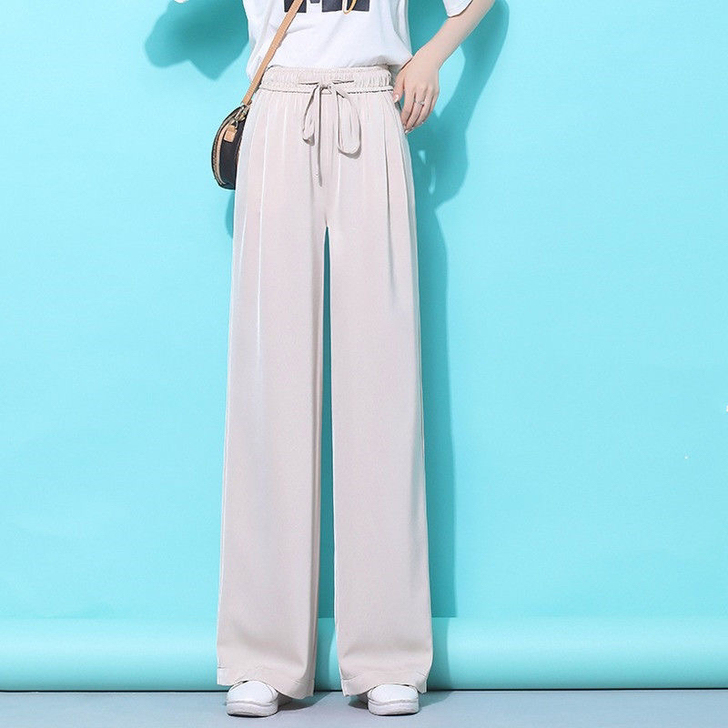 高腰冰丝阔腿裤女2021新品春夏薄款拖地裤...