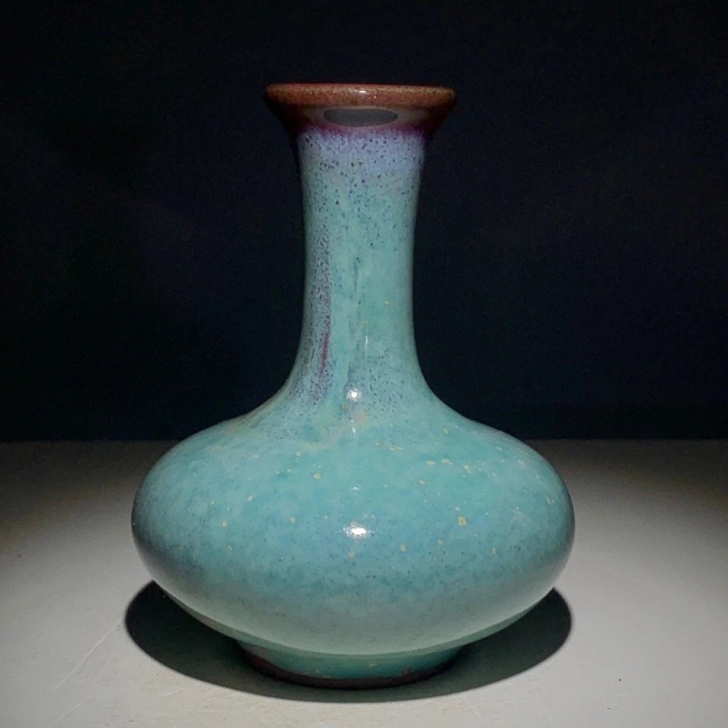 古玩杂项收藏古瓷老钧瓷窑变釉小赏瓶扁肚瓶全...