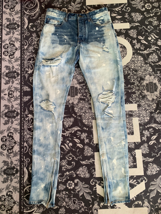 F0G高街泼墨破洞牛仔裤30码全新有吊牌