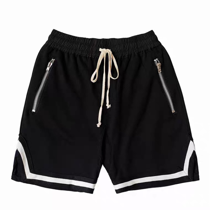 夏季新品欧美高街抽绳短裤拉链卫裤街舞休闲宽...