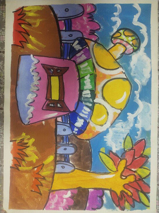 小朋友水粉画纯手工自己的原创作品 一共4幅...