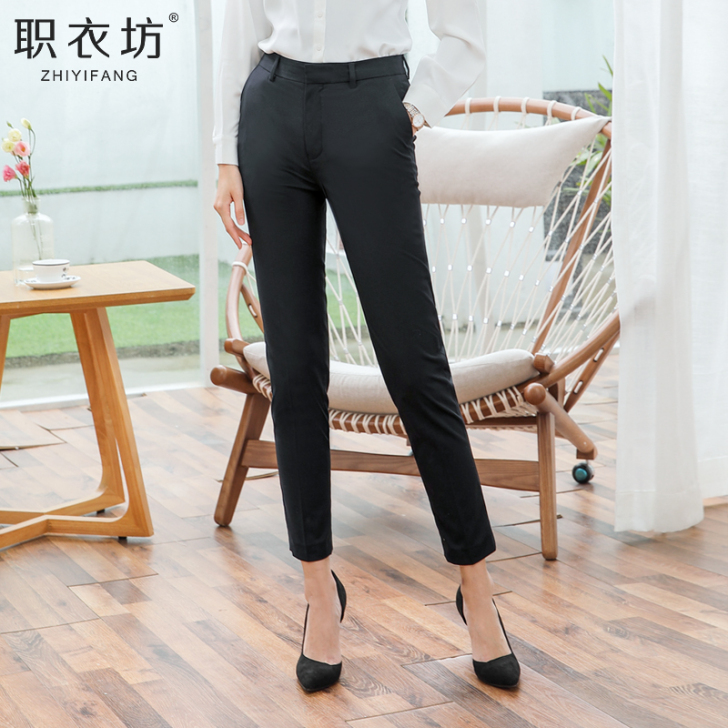 2020春夏新款职业工作黑色九分裤女西装直...
