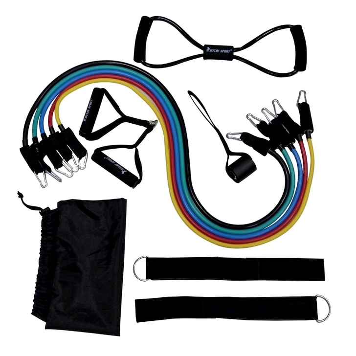 多功能弹力绳套装 力量训练门上拉力器皮筋#...