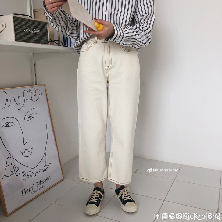 陆小团团白色直筒裤