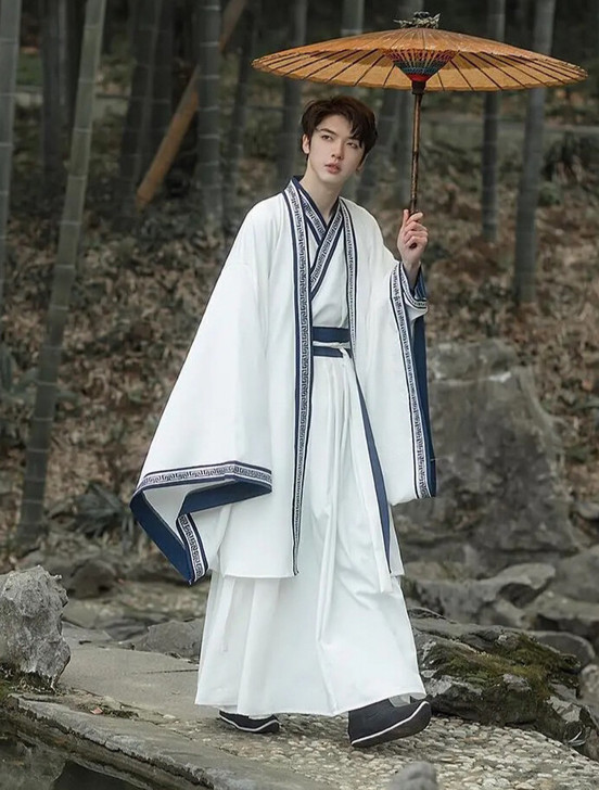 汉服男魏晋风韩十二本白色男女同款交领大袖衫...