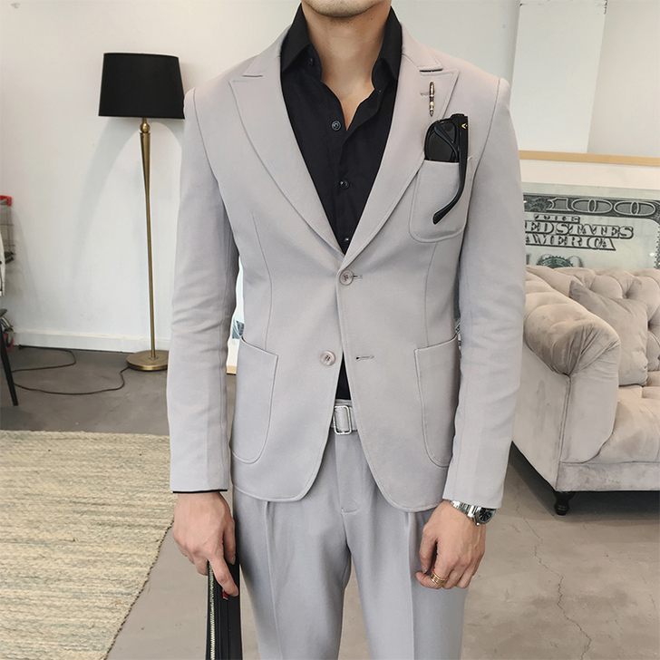 2017秋装新款简约纯色绅士休闲韩版西服男...