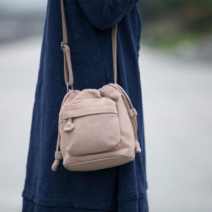 【答谢款】棉麻文艺帆布包斜挎水桶包包女单肩...