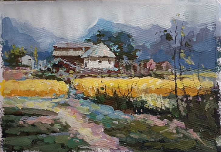 水粉风景画,临摹,家居装饰用