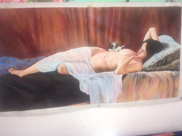 油画，睡美人，尺寸1.3米0.7米，画材油...