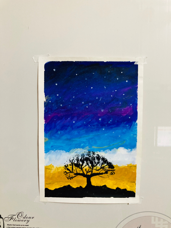 水粉画星空作品哦，色彩还不错哈  8k水粉...