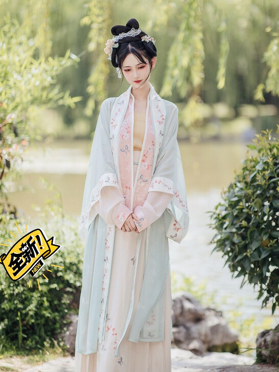 池夏:袅袅 宋制三件套飞机袖褙子百迭裙全套...