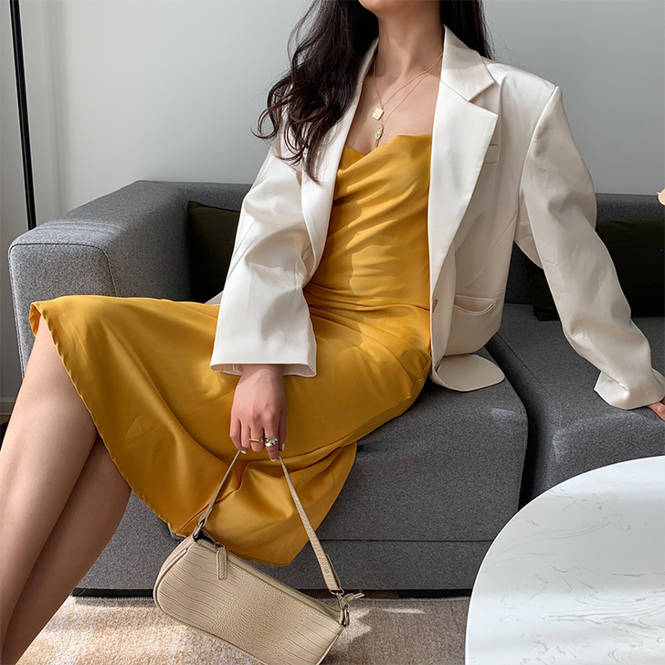 NDZ绸缎露背心吊带连衣裙长裙