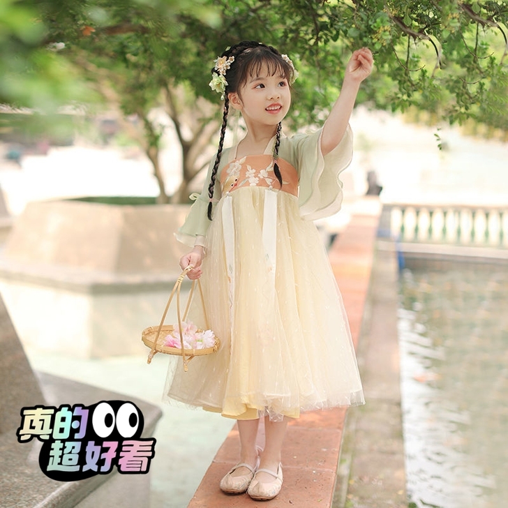 白菜价汉服女童夏秋中国风古装超仙夏薄款雪纺...