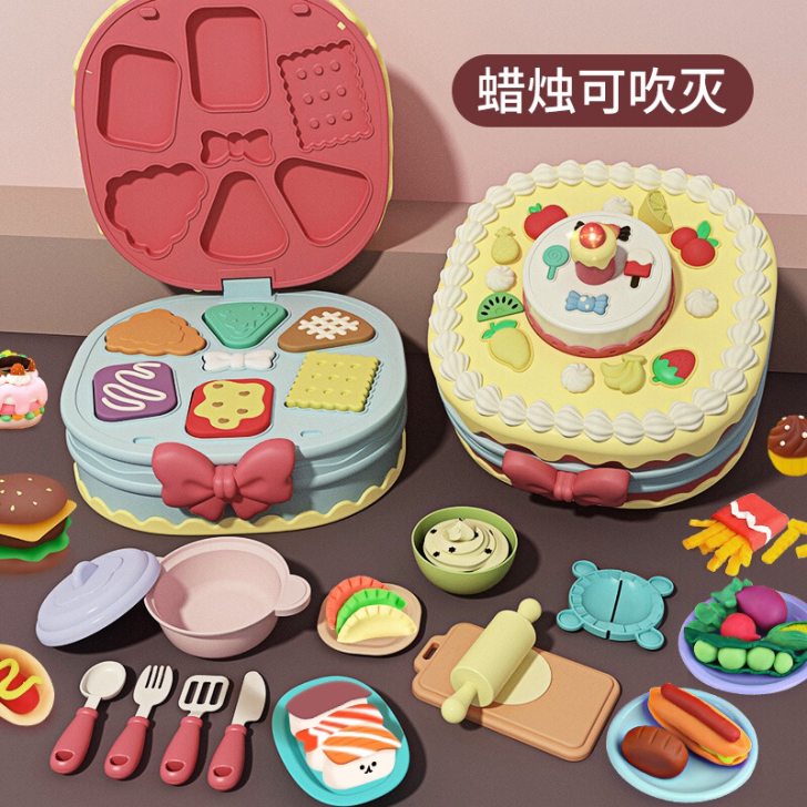 彩泥蛋糕机无毒橡皮泥模具套装儿童过家家粘土...