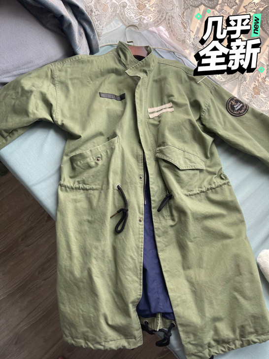 军绿色中长款风衣男春季韩版夹克男外套男