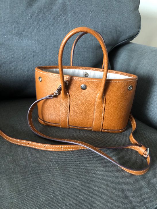 真皮卡其色手提 斜挎包 菜篮子