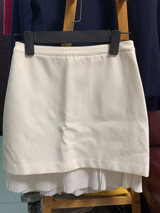 白色通勤优雅百褶拼接半裙 S码