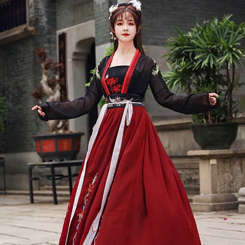 彼岸花汉服女中国风改良版飘逸仙气古装超仙古...