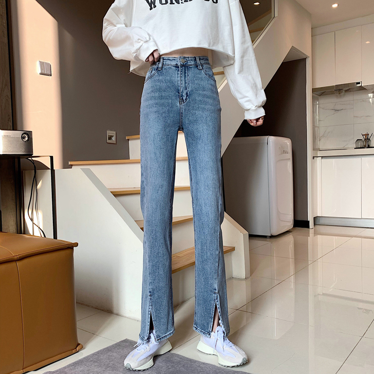 秋冬2021新款高腰显瘦设计感开叉垂感拖地...