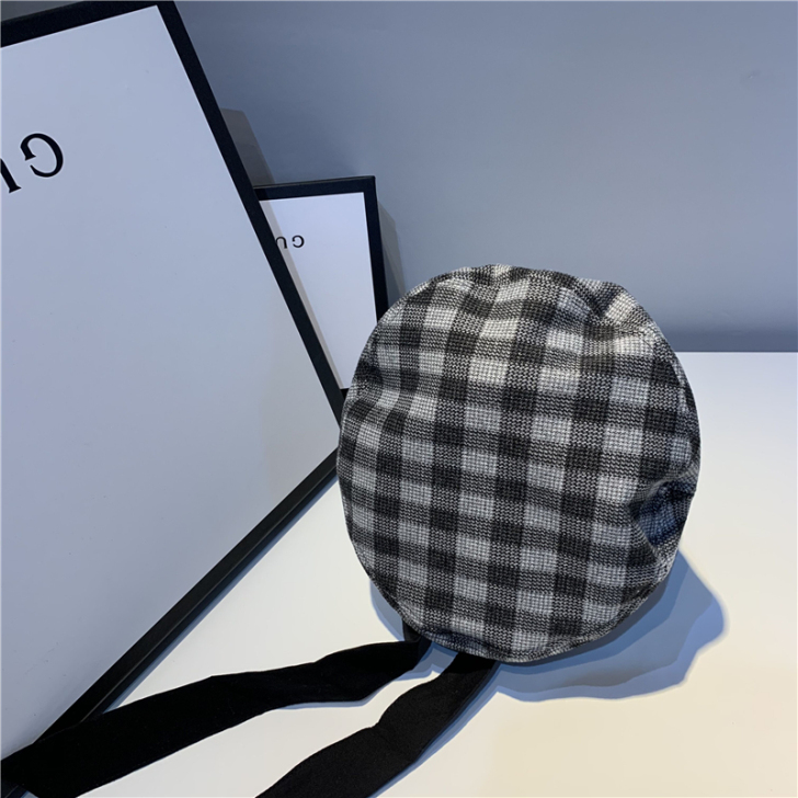 贝雷帽女秋冬日系八角帽字母格子甜美学院风英...