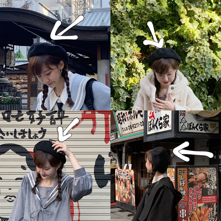 EGGSSHOP店主常带的小黑贝雷帽画家帽