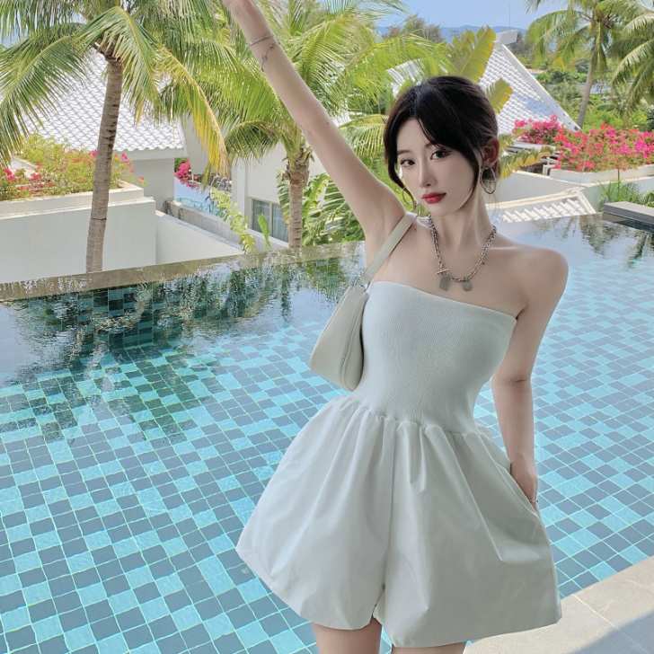 抹胸连体裤女夏季白色裹胸高腰2021新款小...